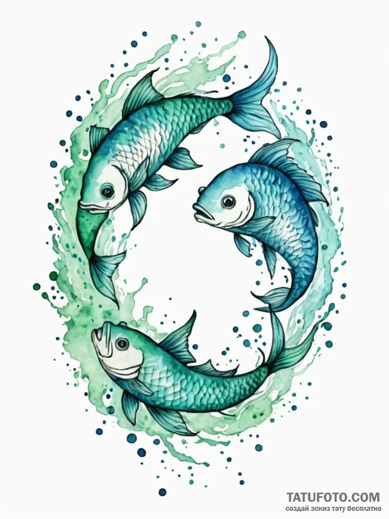 Tattoo design pisces fish, depicted in fluid... - эскиз тату (№1752772547_0, 17.07.2025 17:15) — Tatufoto.com