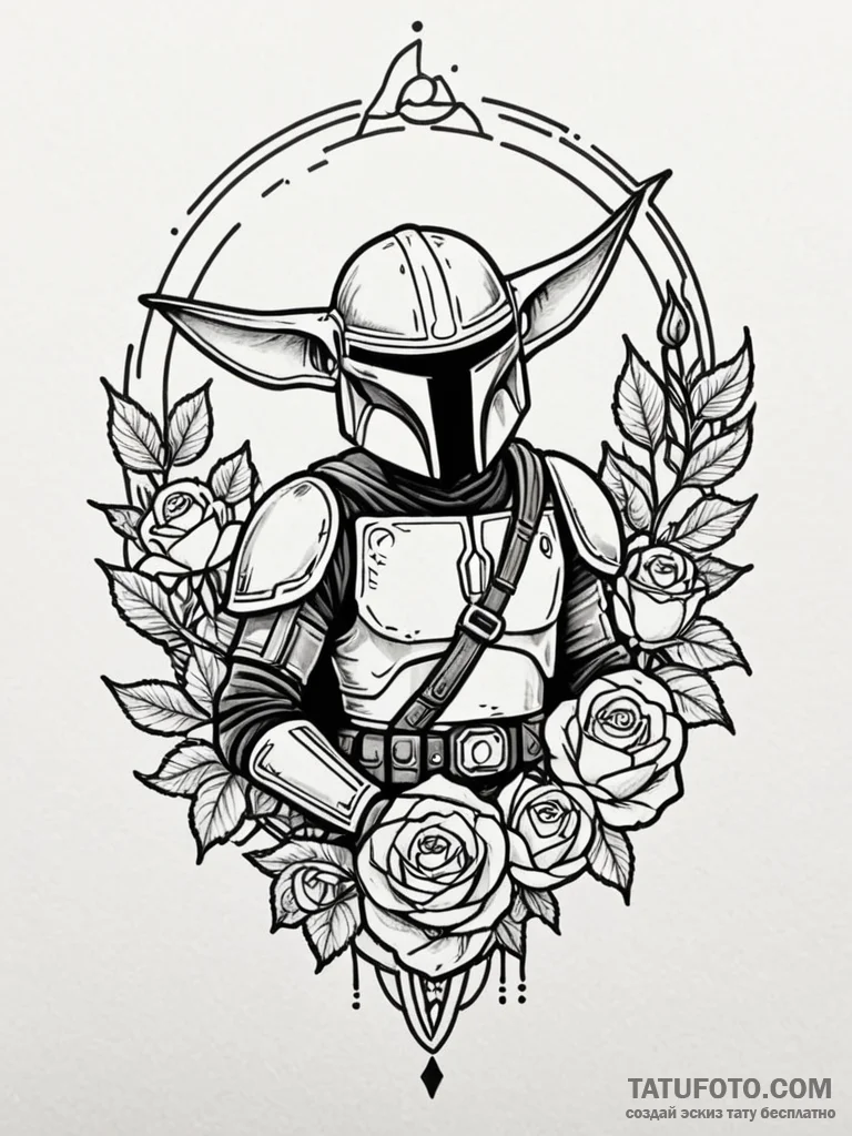 Linework tattoo design of the mandalorian (di... - эскиз тату (№1752773037_0, 17.07.2025 17:23) — Tatufoto.com