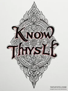 A chicano lettering tattoo of "know thyself".... - эскиз тату (№1752773448_0, 17.07.2025 17:30) — Tatufoto.com