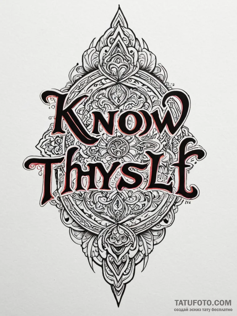 A chicano lettering tattoo of "know thyself".... - эскиз тату (№1752773448_0, 17.07.2025 17:30) — Tatufoto.com