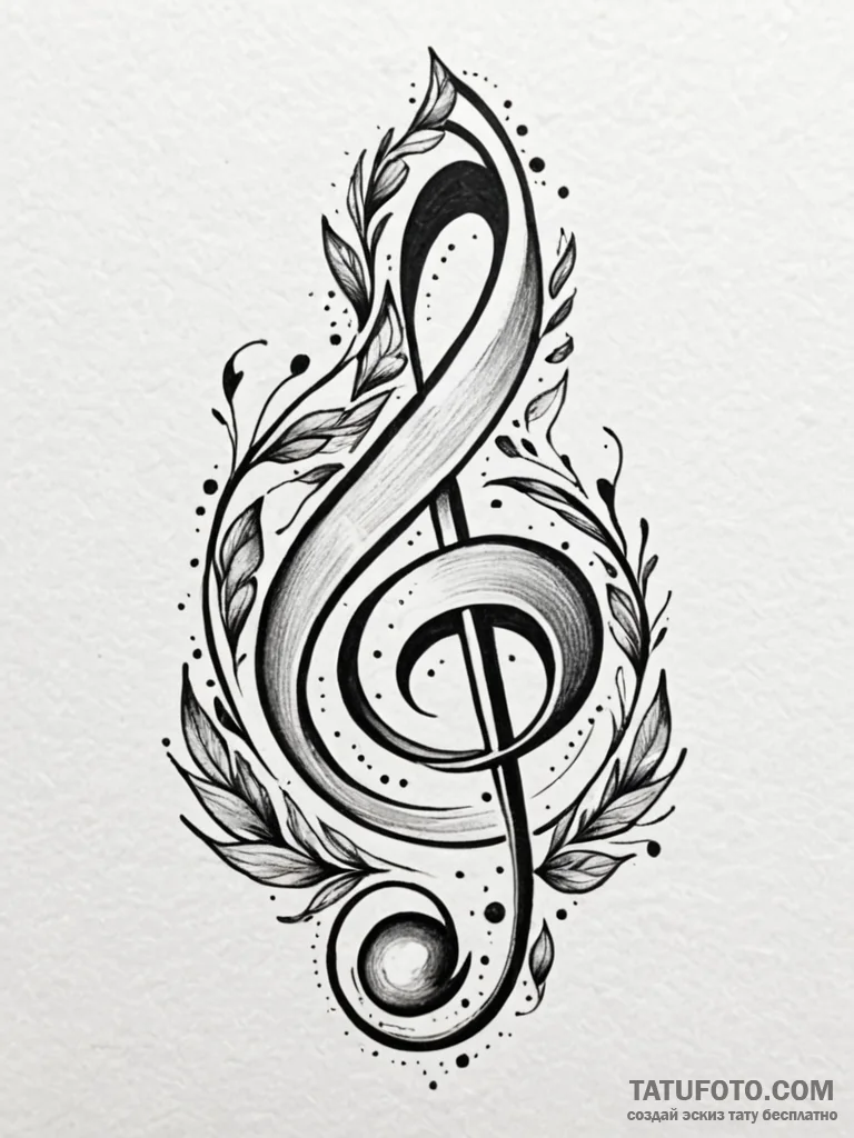 Treble clef, tattoo drawing outline, on a cle... - эскиз тату (№1752773693_0, 17.07.2025 17:34) — Tatufoto.com