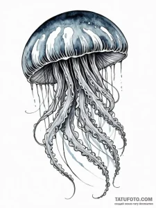 Tattoo sketch a graceful jellyfish, with flow... - эскиз тату (№1752773775_0, 17.07.2025 17:36) — Tatufoto.com