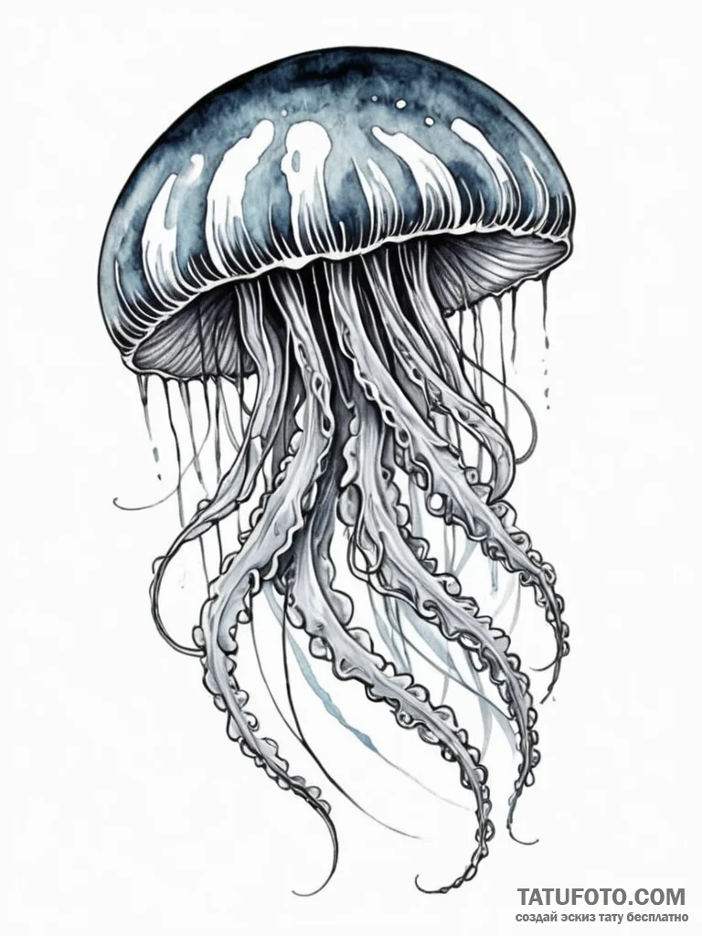 Tattoo sketch a graceful jellyfish, with flow... - эскиз тату (№1752773775_0, 17.07.2025 17:36) — Tatufoto.com