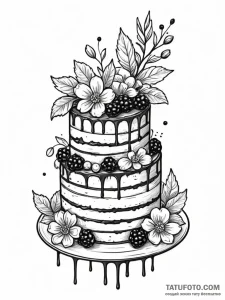 A beautiful, multi-layered cake decorated wit... - эскиз тату (№1752777588_0, 17.07.2025 18:39) — Tatufoto.com