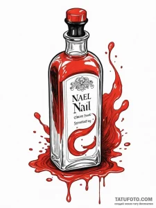 A spilled bottle of red nail polish on a whit... - эскиз тату (№1752778394_0, 17.07.2025 18:53) — Tatufoto.com