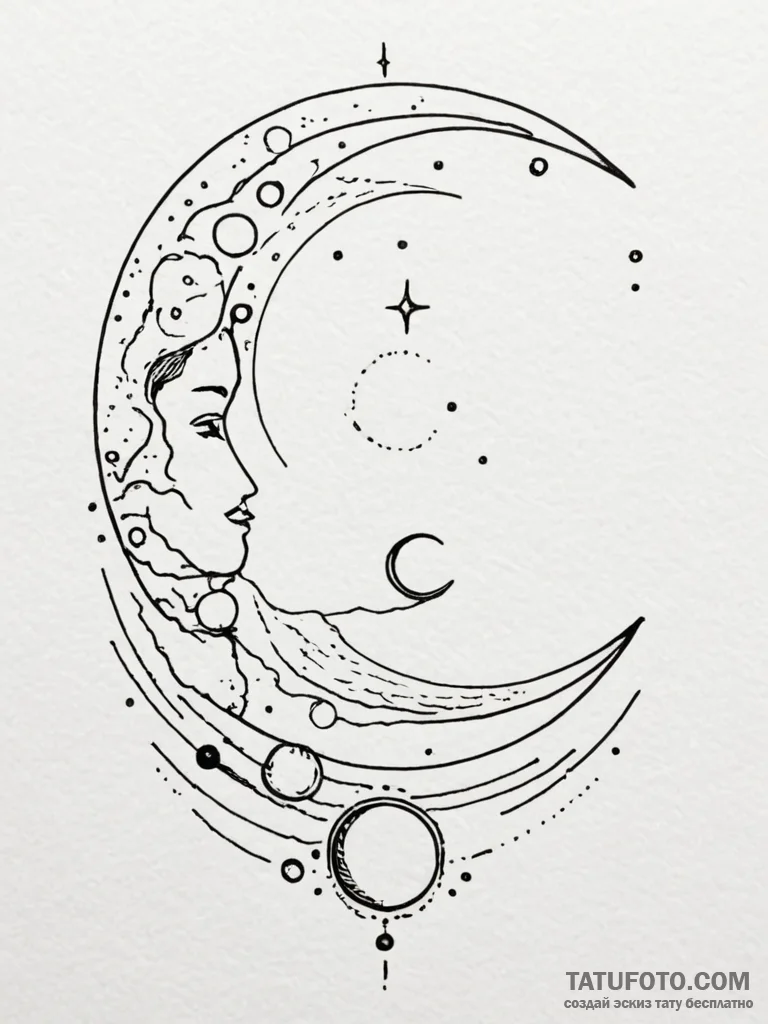 Tattoo design a moon phases sequence, with on... - эскиз тату (№1752778556_0, 17.07.2025 18:55) — Tatufoto.com