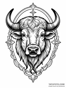 Buffalo, ink illustration for tattoo, old sch... - эскиз тату (№1752779041_0, 17.07.2025 19:04) — Tatufoto.com
