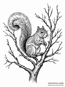A squirrel mid-leap between two tree branches... - эскиз тату (№1752780078_0, 17.07.2025 19:21) — Tatufoto.com