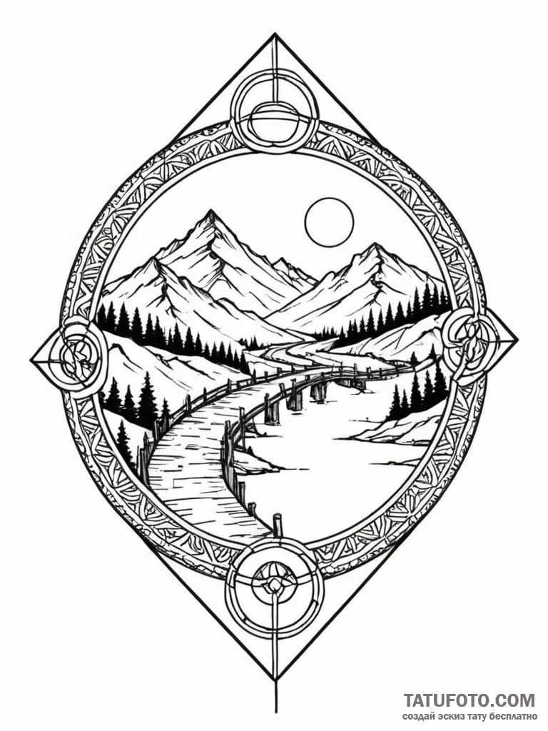 73. tattoo sketch: a "raduga" rune integrated... - эскиз тату (№1752780478_0, 17.07.2025 19:27) — Tatufoto.com