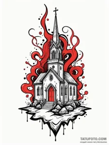 Church, tattoo drawing outline, new school ta... - эскиз тату (№1752780792_0, 17.07.2025 19:33) — Tatufoto.com