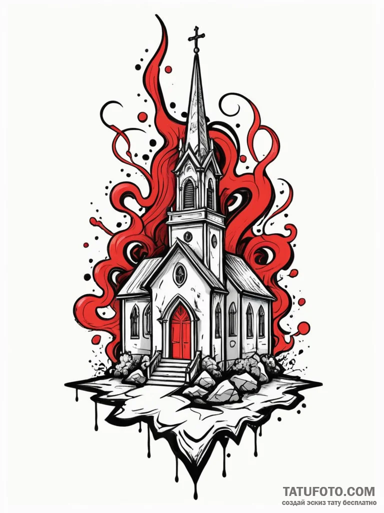 Church, tattoo drawing outline, new school ta... - эскиз тату (№1752780792_0, 17.07.2025 19:33) — Tatufoto.com