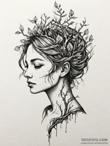 Tattoo sketch: a combination of a woman's sil... - эскиз тату (№1752781981_0, 17.07.2025 19:53) — Tatufoto.com
