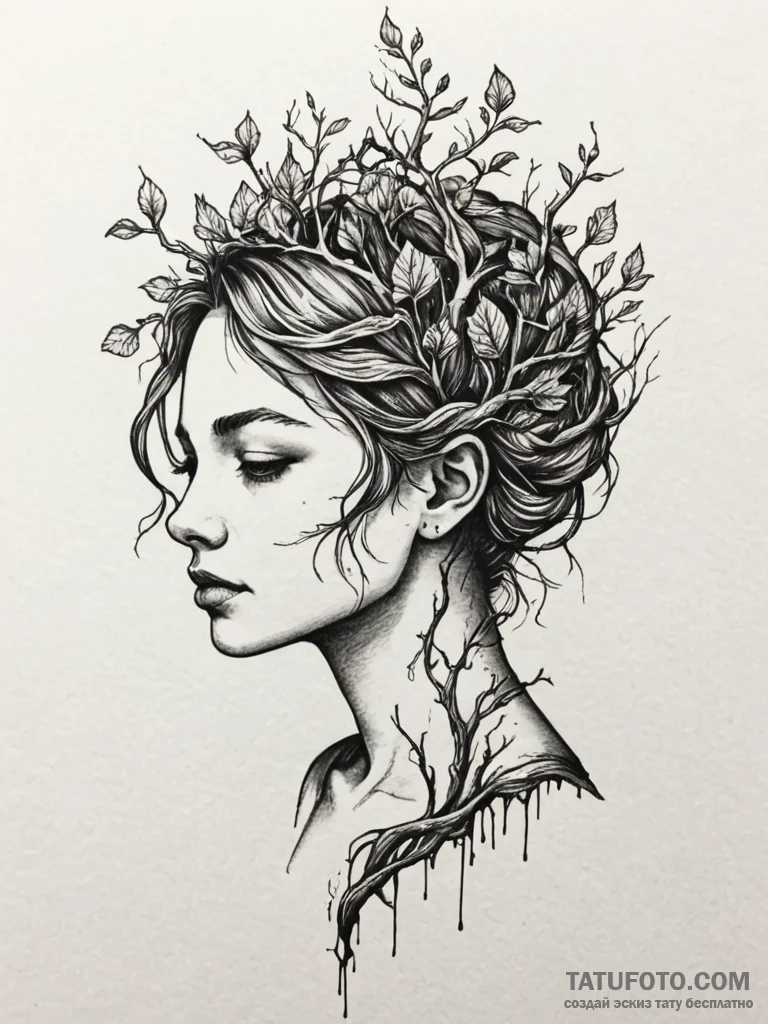 Tattoo sketch: a combination of a woman's sil... - эскиз тату (№1752781981_0, 17.07.2025 19:53) — Tatufoto.com