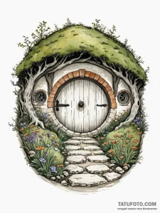 A sketch of the hobbit hole door of bag end.,... - эскиз тату (№1752782139_0, 17.07.2025 19:55) — Tatufoto.com