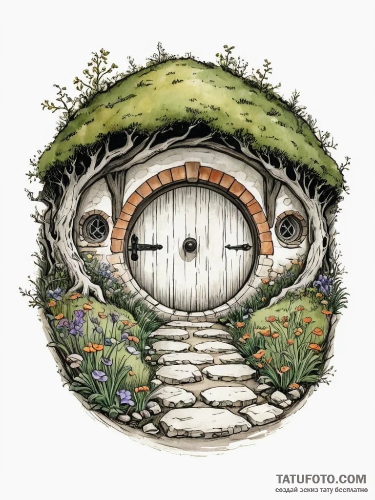 A sketch of the hobbit hole door of bag end.,... - эскиз тату (№1752782139_0, 17.07.2025 19:55) — Tatufoto.com