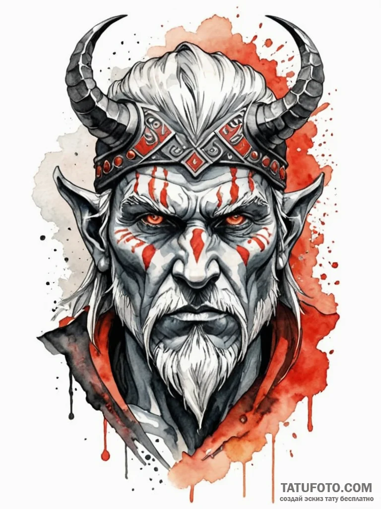Tattoo design: a portrait of svarog, his face... - эскиз тату (№1752783893_0, 17.07.2025 20:24) — Tatufoto.com
