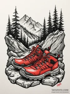 A shot of someone's feet in worn hiking boots... - эскиз тату (№1752783974_0, 17.07.2025 20:26) — Tatufoto.com