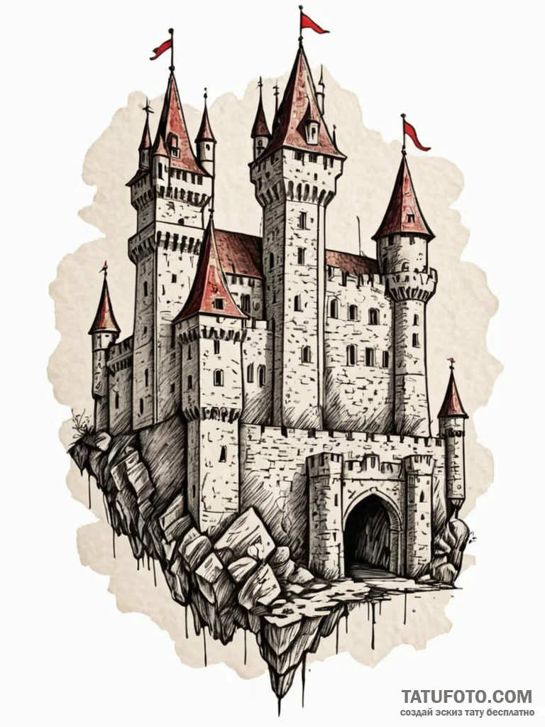 Tattoo sketch a medieval castle wall, strong... - эскиз тату (№1752785012_0, 17.07.2025 20:43) — Tatufoto.com