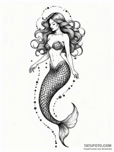 Tattoo sketch a dramatic, flowing mermaid's t... - эскиз тату (№1752785567_0, 17.07.2025 20:52) — Tatufoto.com