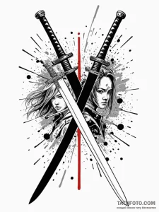 A linework tattoo of two crossed samurai swor... - эскиз тату (№1752785805_0, 17.07.2025 20:56) — Tatufoto.com