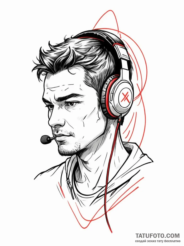 A professional gamer, focused intently on the... - эскиз тату (№1752785965_0, 17.07.2025 20:59) — Tatufoto.com