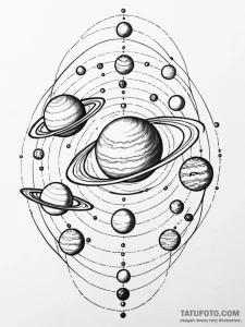 Tattoo sketch a solar system where each plane... - эскиз тату (№1752786204_0, 17.07.2025 21:03) — Tatufoto.com