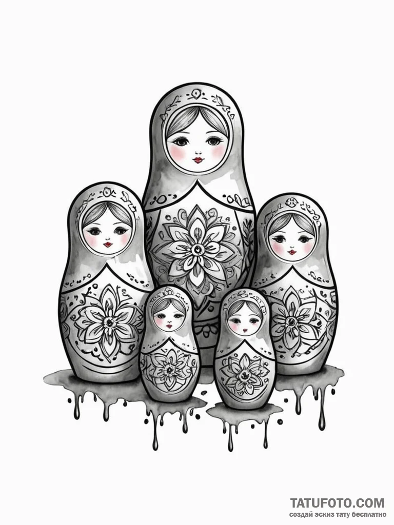 Tattoo design a set of russian dolls, represe... - эскиз тату (№1752786603_0, 17.07.2025 21:10) — Tatufoto.com