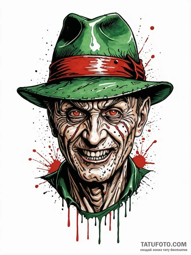 A trash polka portrait of freddy krueger, his... - эскиз тату (№1752787000_0, 17.07.2025 21:16) — Tatufoto.com