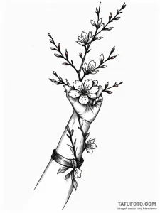 Tattoo design a delicate cherry blossom branc... - эскиз тату (№1752787557_0, 17.07.2025 21:25) — Tatufoto.com