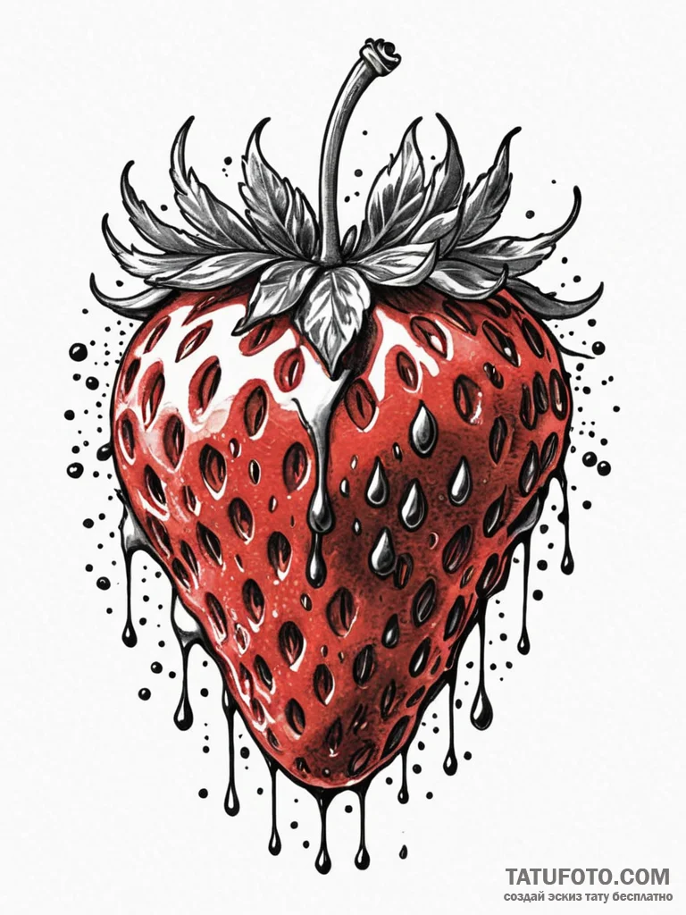A macro shot of the surface of a strawberry,... - эскиз тату (№1752787717_0, 17.07.2025 21:28) — Tatufoto.com