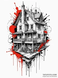 A linework tattoo of the strange house from s... - эскиз тату (№1752788402_0, 17.07.2025 21:40) — Tatufoto.com