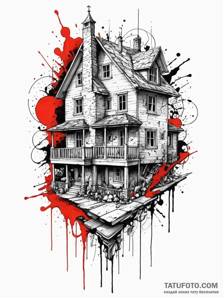 A linework tattoo of the strange house from s... - эскиз тату (№1752788402_0, 17.07.2025 21:40) — Tatufoto.com