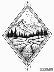 Tattoo sketch: a landscape view of a vast, fe... - эскиз тату (№1752788636_0, 17.07.2025 21:43) — Tatufoto.com