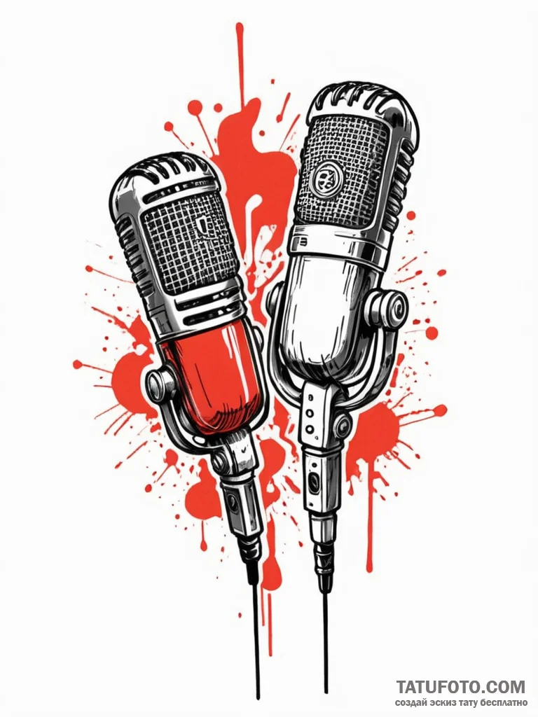 Tattoo sketch a microphone on one, a speaker... - эскиз тату (№1752789575_0, 17.07.2025 21:59) — Tatufoto.com