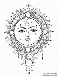 Tattoo sketch a sun and moon intertwined with... - эскиз тату (№1752789730_0, 17.07.2025 22:02) — Tatufoto.com