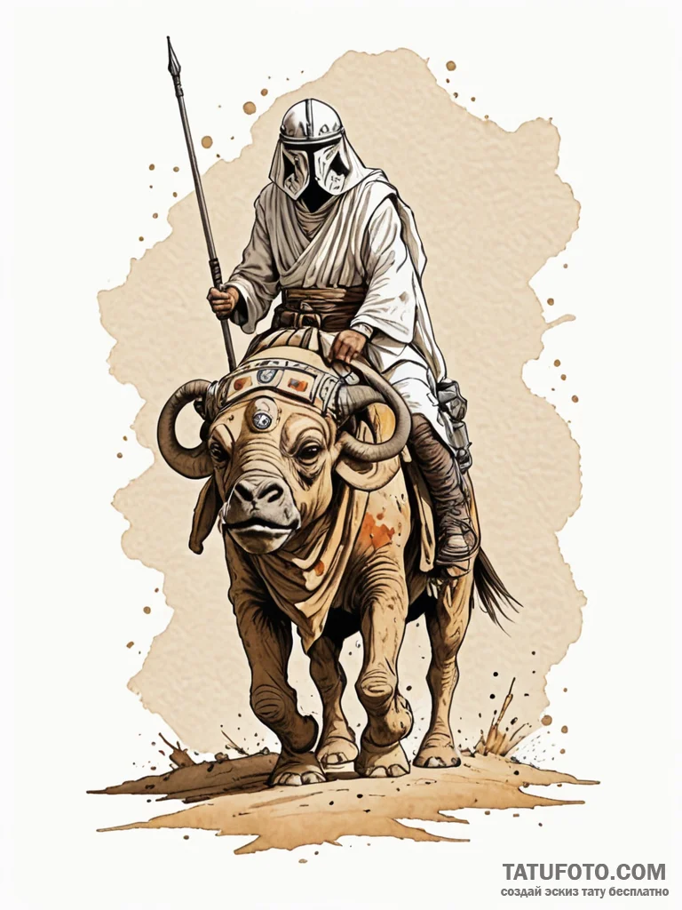 A sketch of a tusken raider (sand person) on... - эскиз тату (№1752790200_0, 17.07.2025 22:10) — Tatufoto.com