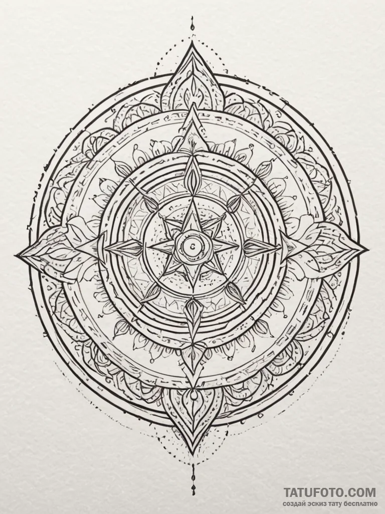 Tattoo sketch a glowing arcane circle with co... - эскиз тату (№1752790599_0, 17.07.2025 22:16) — Tatufoto.com