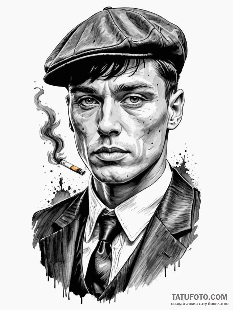 A trash polka portrait of tommy shelby, with... - эскиз тату (№1752793144_0, 17.07.2025 22:59) — Tatufoto.com