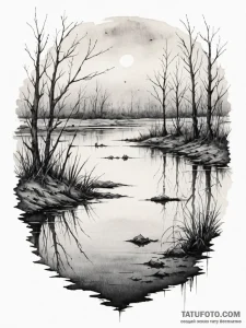 A watercolor landscape of the dead marshes, w... - эскиз тату (№1752793859_0, 17.07.2025 23:10) — Tatufoto.com