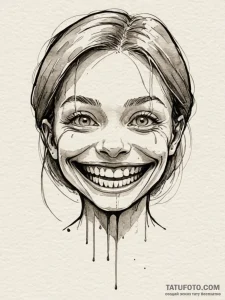 A watercolor sketch of the creepy "smile" fro... - эскиз тату (№1752794174_0, 17.07.2025 23:16) — Tatufoto.com