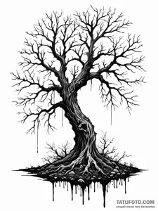 A silhouette of a gnarled, dead tree against... - эскиз тату (№1752794895_0, 17.07.2025 23:28) — Tatufoto.com