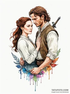 A watercolor sketch of the main characters fr... - эскиз тату (№1752795450_0, 17.07.2025 23:37) — Tatufoto.com