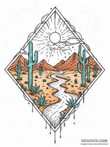 Tattoo sketch a stylized desert landscape wit... - эскиз тату (№1752795925_0, 17.07.2025 23:45) — Tatufoto.com