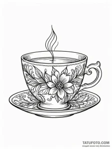 Tattoo sketch a detailed tiny teacup with a f... - эскиз тату (№1752796657_0, 17.07.2025 23:57) — Tatufoto.com