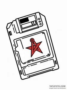Tattoo sketch a "game saved" icon with a flop... - эскиз тату (№1752797290_0, 18.07.2025 00:08) — Tatufoto.com