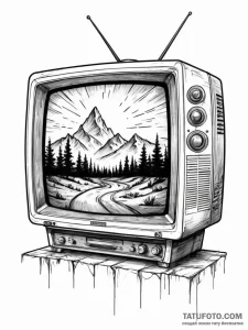 Tattoo sketch an old crt tv displaying a futu... - эскиз тату (№1752832570_0, 18.07.2025 09:56) — Tatufoto.com