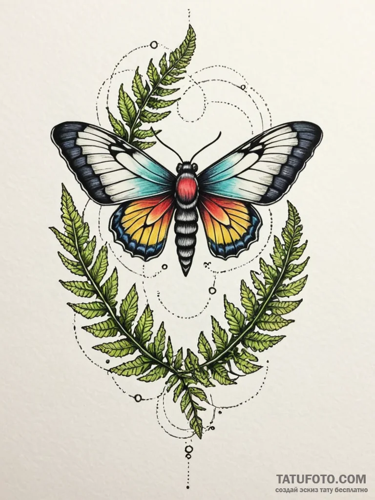 A linework tattoo of ellie's moth and fern ta... - эскиз тату (№1752833924_0, 18.07.2025 10:18) — Tatufoto.com
