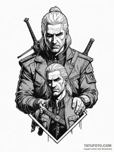 A neo-traditional tattoo of geralt and jaskie... - эскиз тату (№1752834308_0, 18.07.2025 10:25) — Tatufoto.com