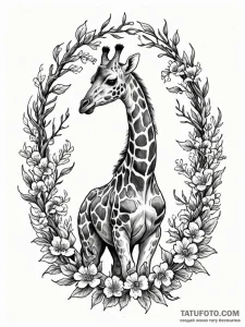 A giraffe gracefully eating leaves from a tal... - эскиз тату (№1752834617_0, 18.07.2025 10:30) — Tatufoto.com