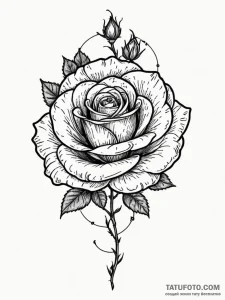 Tattoo sketch a single rose with two intertwi... - эскиз тату (№1752834925_0, 18.07.2025 10:35) — Tatufoto.com